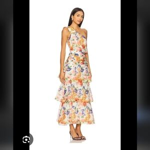 Astr One-Shoulder Floral Tiered Maxi Dress - White Multi